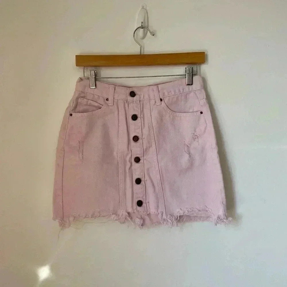 5 for $25 | Lioness Distressed Mini denim Skirt Pink  Size Small